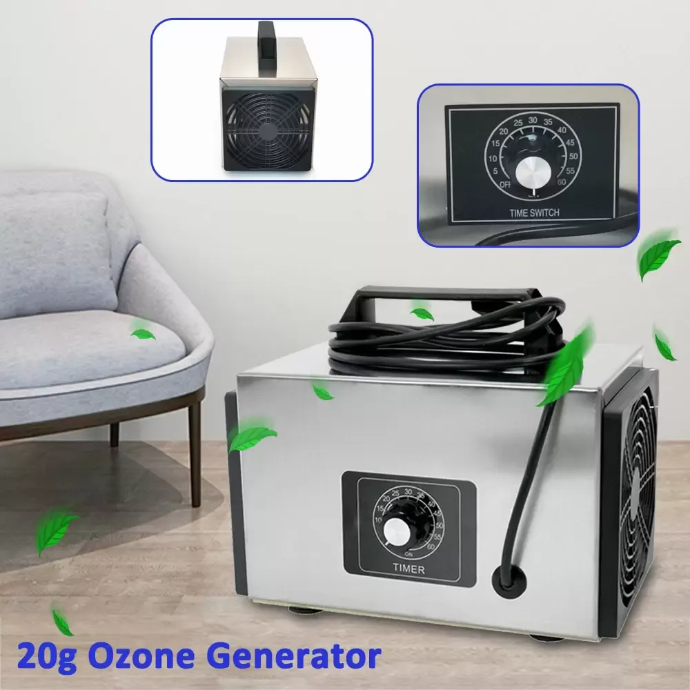 Purificador de aire generador de ozono, salida de ozono de 20 g/h, eliminador de olores, 120 W con temporizador para habitaciones, baños, mascotas