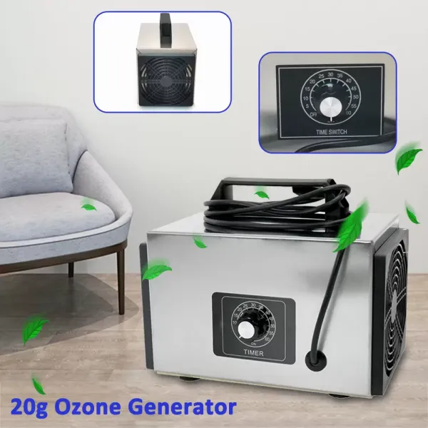Purificador de aire generador de ozono, salida de ozono de 20 g/h, eliminador de olores, 120 W con temporizador para habitaciones, baños, mascotas