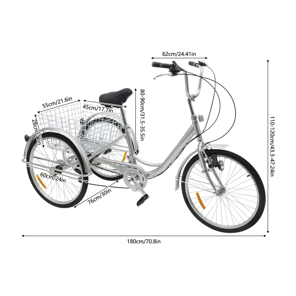 Triciclo Para Adultos De 26″ Con 6 Velocidades, Cesta Trasera Y Asiento Ajustable – Ideal Para Compras Y Paseos