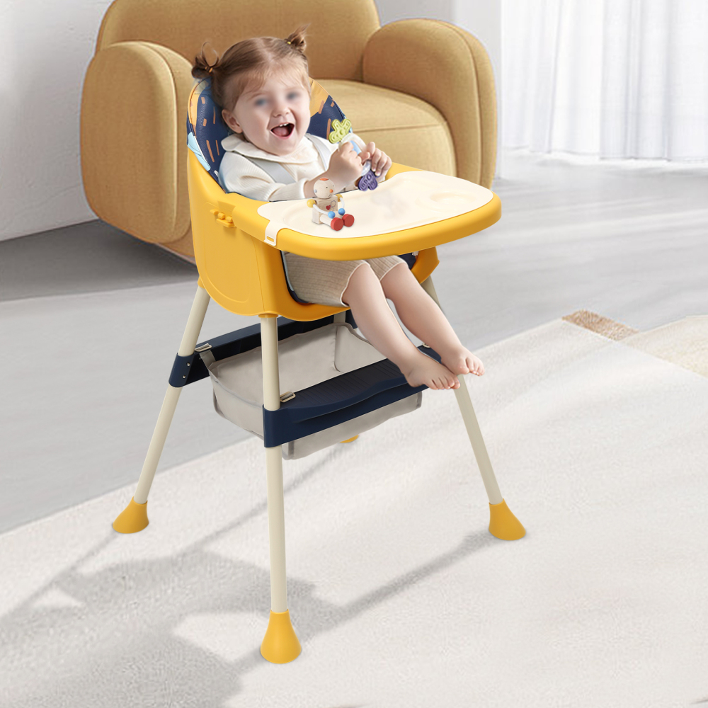 Trona de comer asiento elevador para bebés y niños pequeños a partir de 6 meses con reposapiés, extraíble, Amarrillo y azul