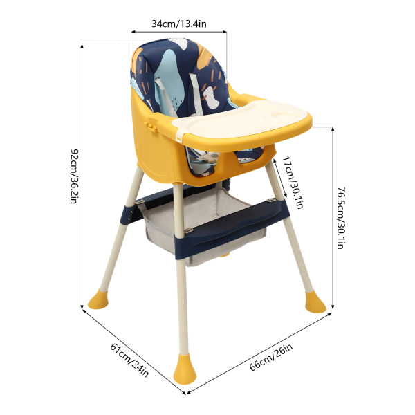 Trona de comer asiento elevador para bebés y niños pequeños a partir de 6 meses con reposapiés, extraíble, Amarrillo y azul
