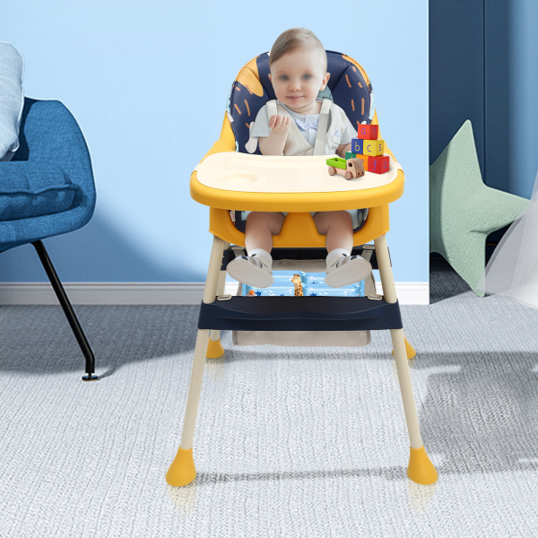 Trona de comer asiento elevador para bebés y niños pequeños a partir de 6 meses con reposapiés, extraíble, Amarrillo y azul