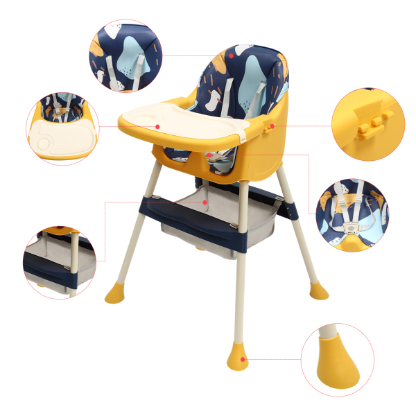 Trona de comer asiento elevador para bebés y niños pequeños a partir de 6 meses con reposapiés, extraíble, Amarrillo y azul