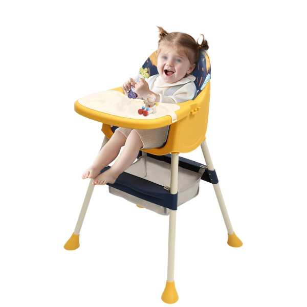Trona de comer asiento elevador para bebés y niños pequeños a partir de 6 meses con reposapiés, extraíble, Amarrillo y azul