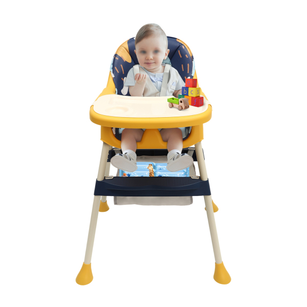 Trona de comer asiento elevador para bebés y niños pequeños a partir de 6 meses con reposapiés, extraíble, Amarrillo y azul