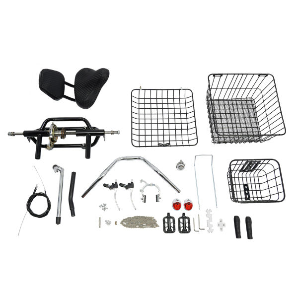 Triciclos para adultos, Bicicletas de 3 ruedas con cestas, Altura ajustable, Máx Capacidad de carga total: 150kg, Rojo