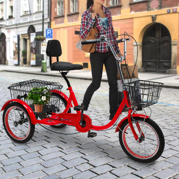 Triciclos para adultos, Bicicletas de 3 ruedas con cestas, Altura ajustable, Máx Capacidad de carga total: 150kg, Rojo Triciclos para adultos, Bicicletas de 3 ruedas con cestas, Altura ajustable, Máx Capacidad de carga total: 150kg, Rojo