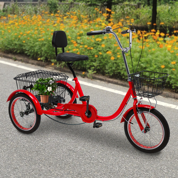 Triciclos para adultos, Bicicletas de 3 ruedas con cestas, Altura ajustable, Máx Capacidad de carga total: 150kg, Rojo Triciclos para adultos, Bicicletas de 3 ruedas con cestas, Altura ajustable, Máx Capacidad de carga total: 150kg, Rojo