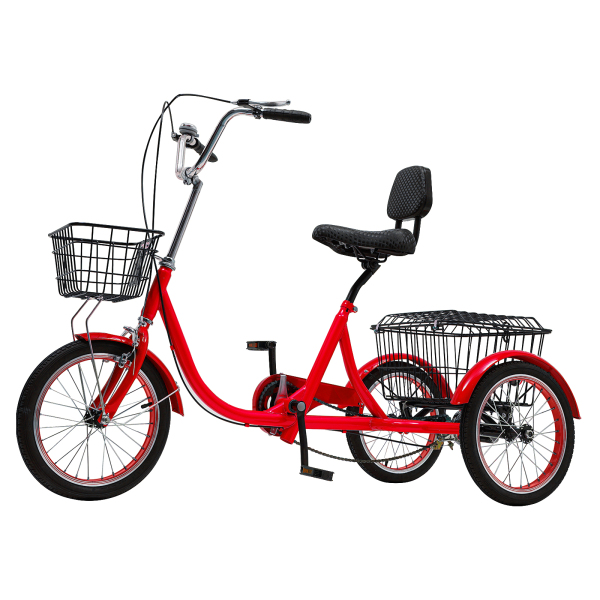 Triciclos para adultos, Bicicletas de 3 ruedas con cestas, Altura ajustable, Máx Capacidad de carga total: 150kg, Rojo