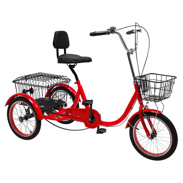 Triciclos para adultos, Bicicletas de 3 ruedas con cestas, Altura ajustable, Máx Capacidad de carga total: 150kg, Rojo