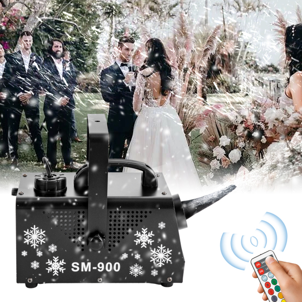 Máquina de nieve 900 W con 9 luces LED RGB, máquina de nieve con mando a distancia inalámbrico, para bodas, fiestas Máquina de nieve 900 W con 9 luces LED RGB, máquina de nieve con mando a distancia inalámbrico, para bodas, fiestas