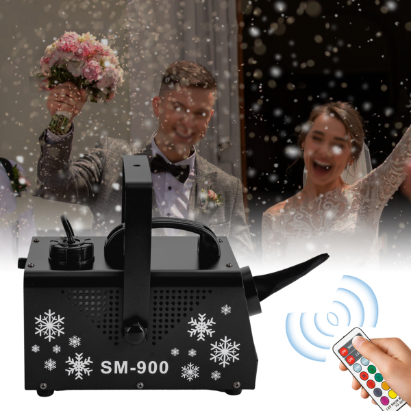 Máquina de nieve 900 W con 9 luces LED RGB, máquina de nieve con mando a distancia inalámbrico, para bodas, fiestas Máquina de nieve 900 W con 9 luces LED RGB, máquina de nieve con mando a distancia inalámbrico, para bodas, fiestas